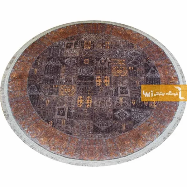 فرش گرد قهوه ای طرح الکساندریت11