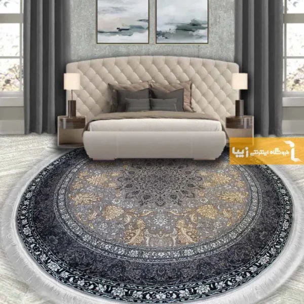 فرش گرد نقره ای طرح شاهسوند1