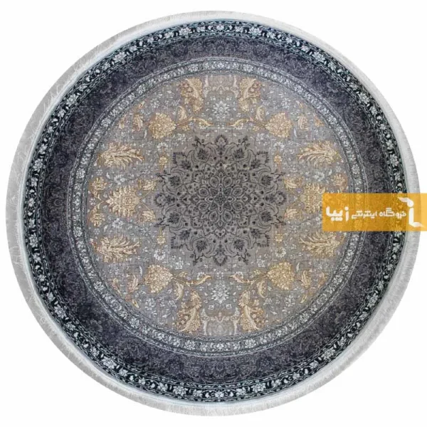 فرش گرد نقره ای طرح شاهسوند2