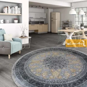 فرش گرد نقره ای طرح شاهکار1