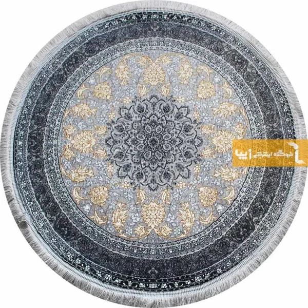 فرش گرد نقره ای طرح شاهکار7