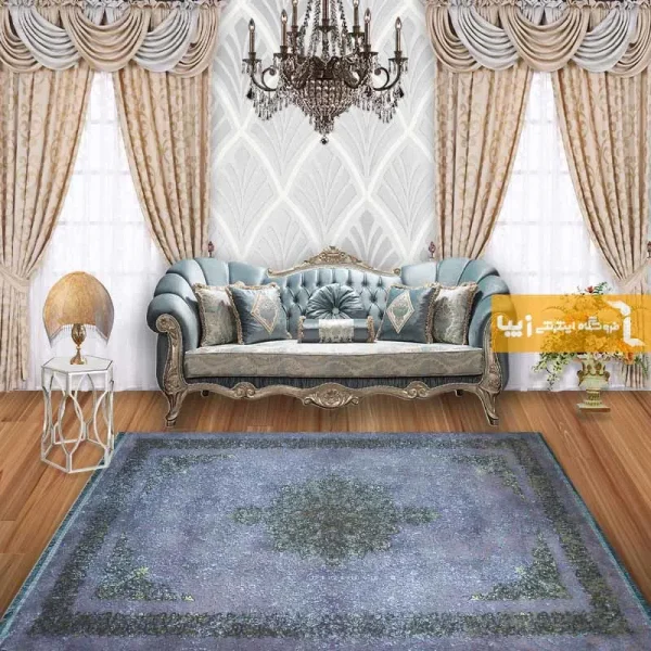 فرش سرمه ای طرح عقیق آبی1