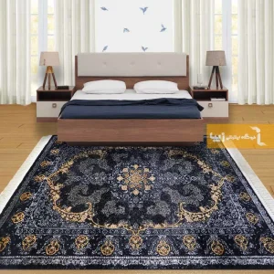 فرش سرمه ای طرح باغ بهشت1