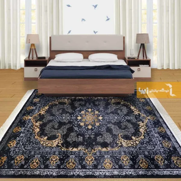 فرش سرمه ای طرح باغ بهشت1