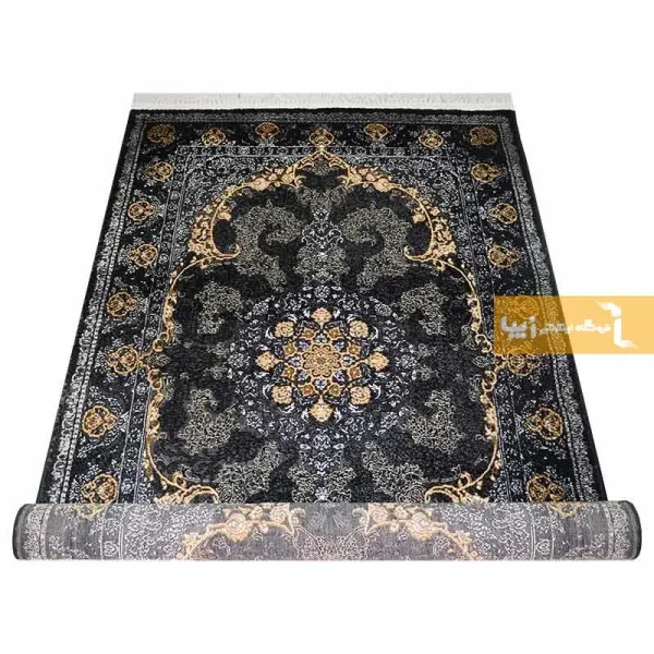 فرش سرمه ای طرح باغ بهشت6