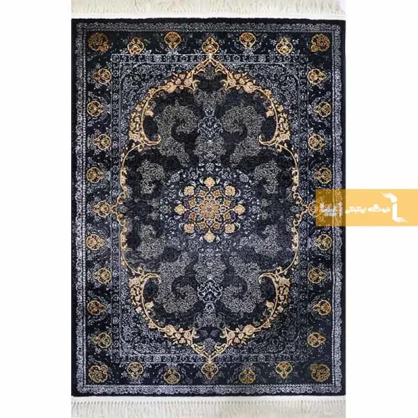 فرش سرمه ای طرح باغ بهشت10