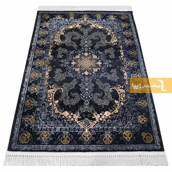 فرش سرمه ای طرح باغ بهشت8