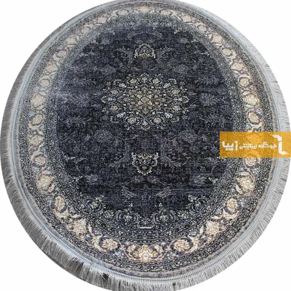 فرش بیضی ذغالی طرح شاهسوند6
