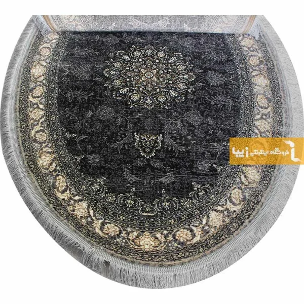 فرش بیضی ذغالی طرح شاهسوند14