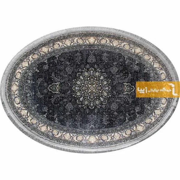 فرش بیضی ذغالی طرح شاهسوند11