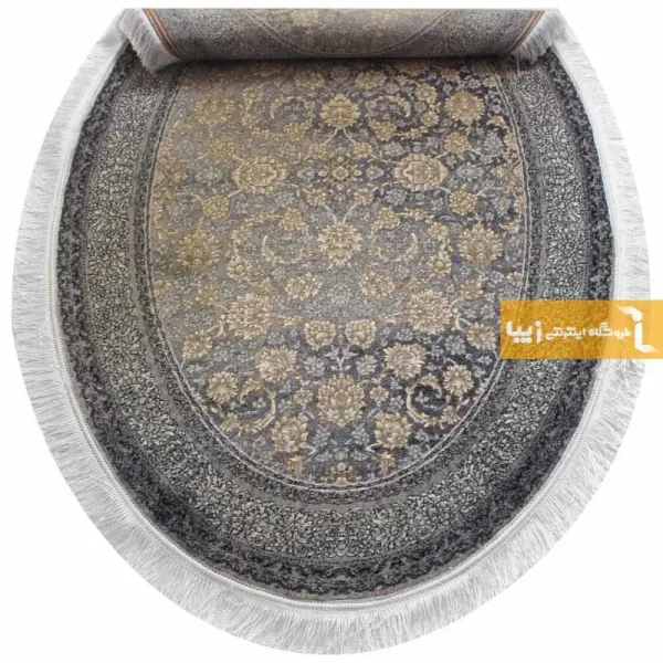 فرش بیضی ذغالی طرح شاهگل3