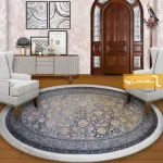 فرش بیضی ذغالی طرح شاهگل1