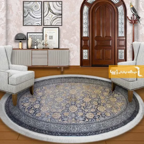 فرش بیضی ذغالی طرح شاهگل1