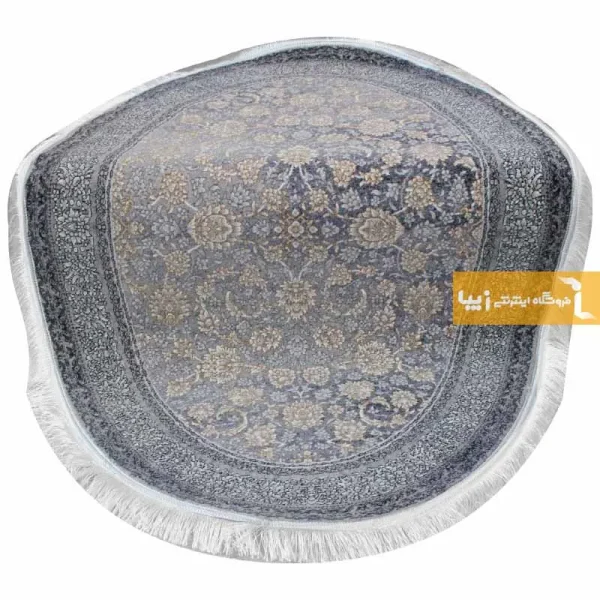 فرش بیضی ذغالی طرح شاهگل2