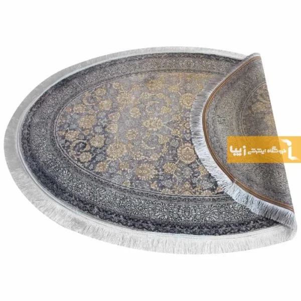 فرش بیضی ذغالی طرح شاهگل10