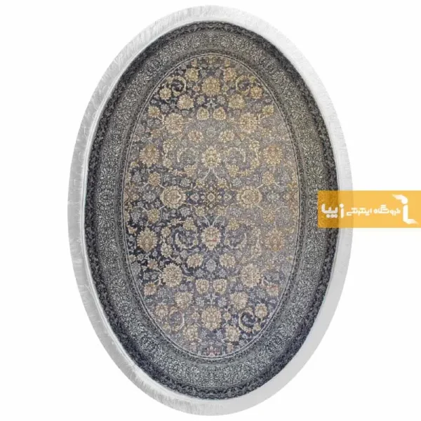 فرش بیضی ذغالی طرح شاهگل9