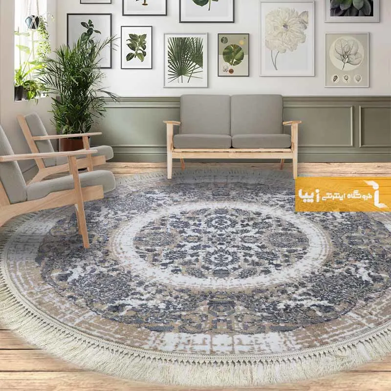 فرش بیضی کرم طرح گلشن1