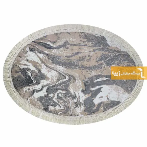 فرش بیضی کرم طرح کویر10