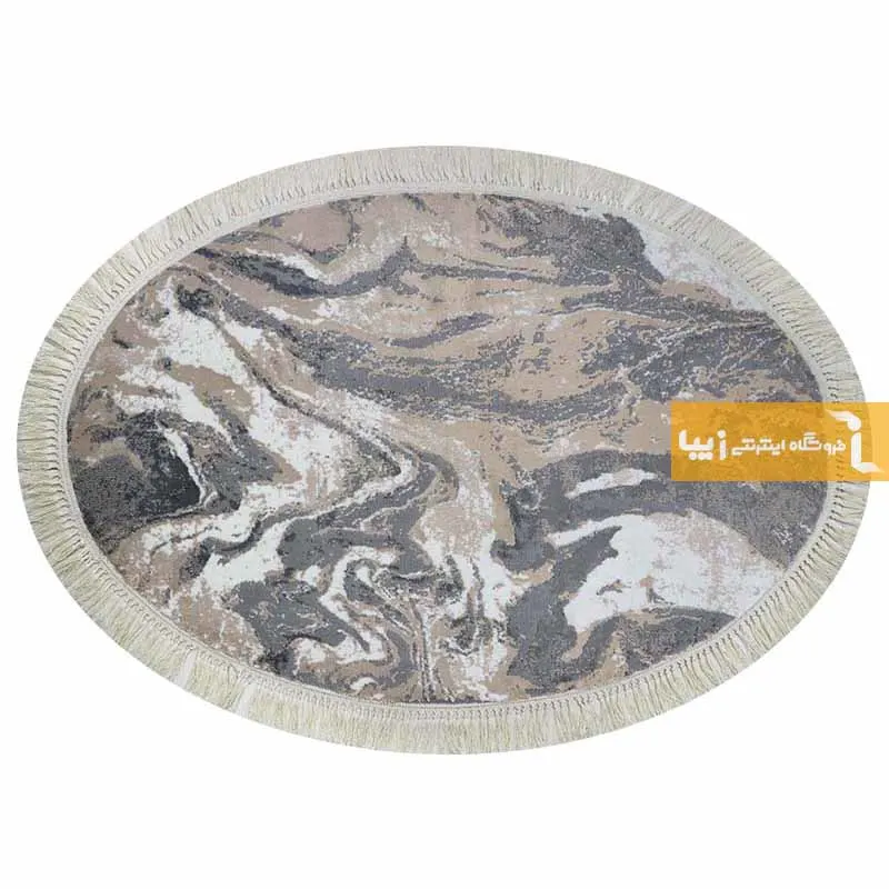 فرش بیضی کرم طرح کویر10