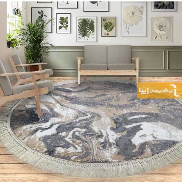 فرش بیضی کرم طرح کویر1