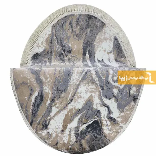 فرش بیضی کرم طرح کویر7