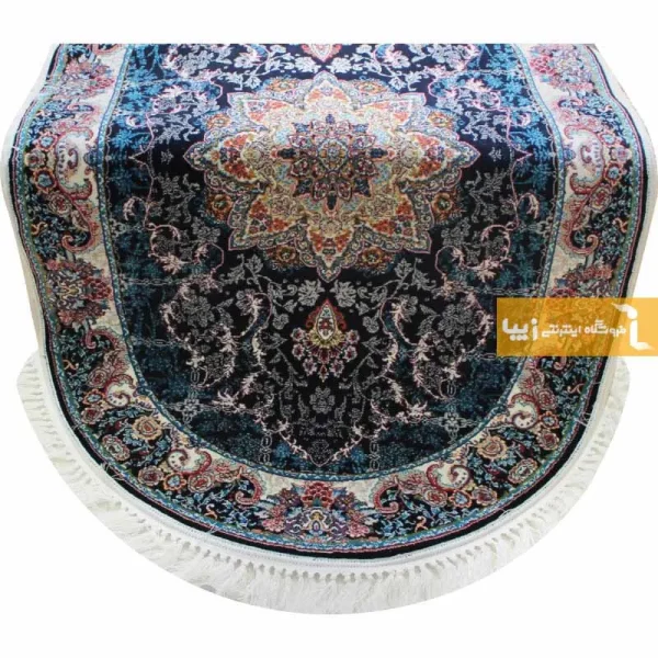 فرش بیضی سرمه ای طرح هیوا3