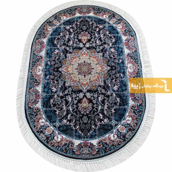 فرش بیضی سرمه ای طرح هیوا2