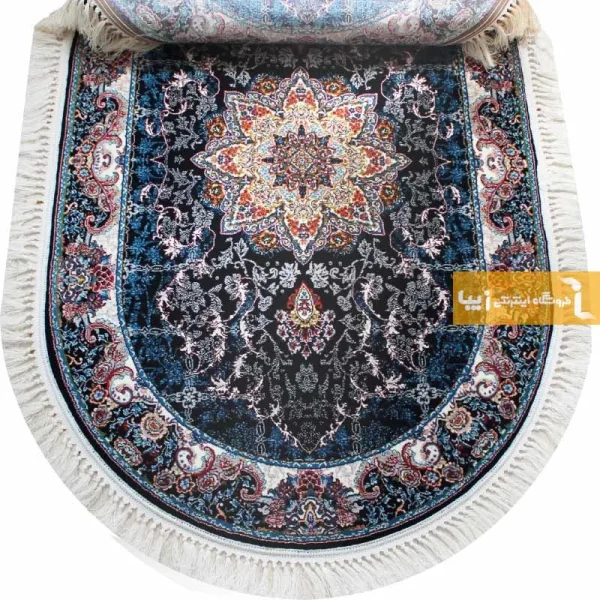 فرش بیضی سرمه ای طرح هیوا7