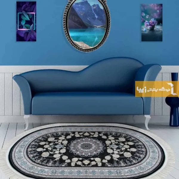 فرش بیضی سرمه ای طرح اصفهان1
