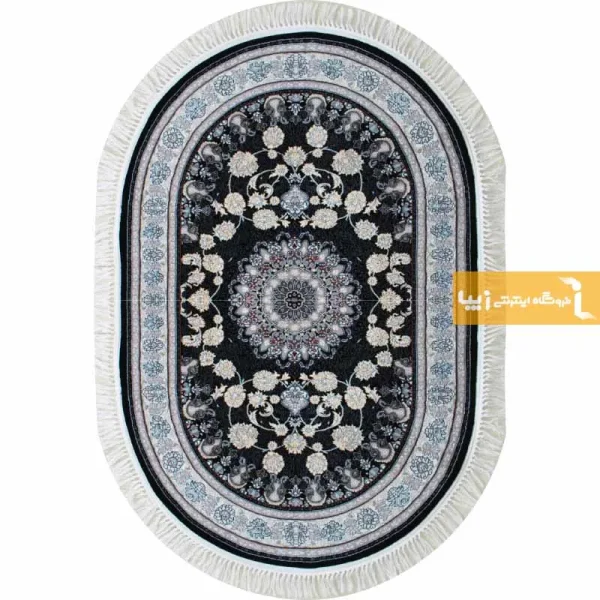 فرش بیضی سرمه ای طرح اصفهان4