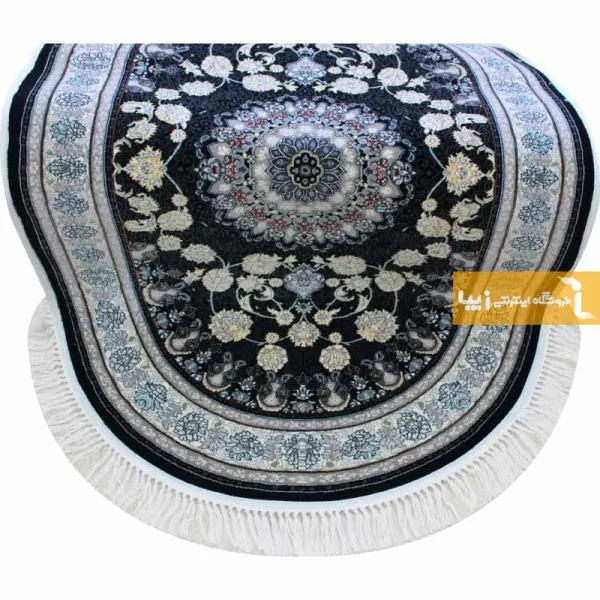 فرش بیضی سرمه ای طرح اصفهان3