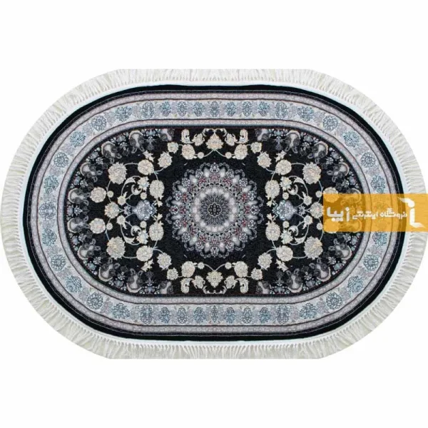 فرش بیضی سرمه ای طرح اصفهان2