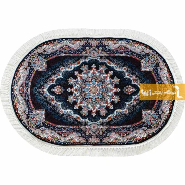فرش بیضی سرمه ای طرح نیلا2