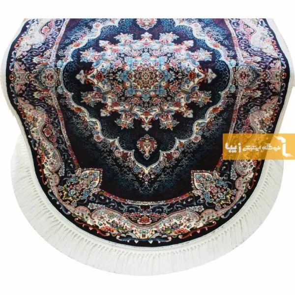 فرش بیضی سرمه ای طرح نیلا14