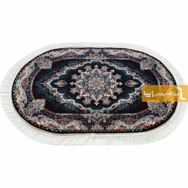 فرش بیضی سرمه ای طرح نیلا12