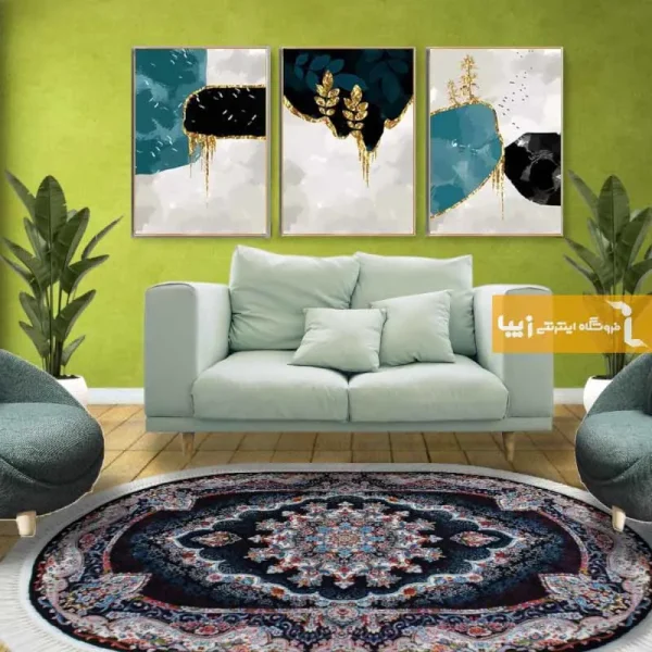 فرش بیضی سرمه ای طرح نیلا1