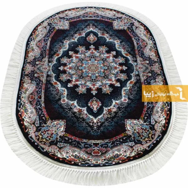 فرش بیضی سرمه ای طرح نیلا4