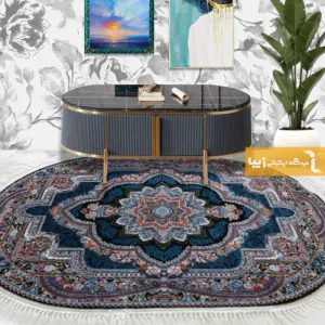 فرش بیضی سرمه ای طرح باغ معلق1