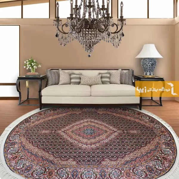 فرش بیضی سرمه ای طرح ریزماهی1