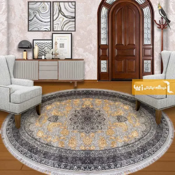 فرش بیضی نقره ای طرح شاهکار1