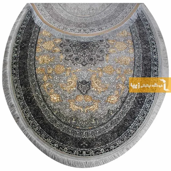 فرش بیضی نقره ای طرح شاهکار11