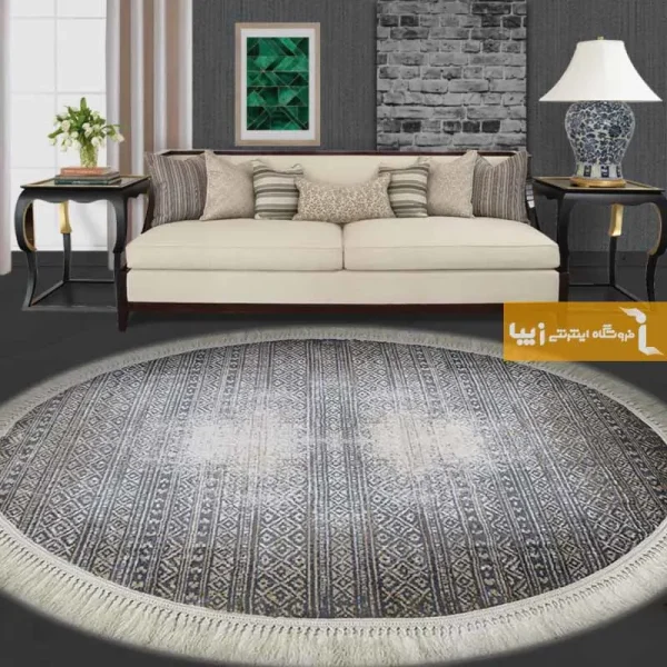 فرش بیضی طوسی طرح مراکش1