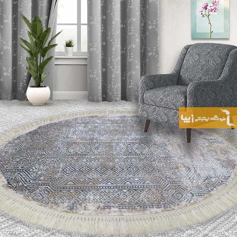 فرش بیضی طوسی طرح اورنگ1