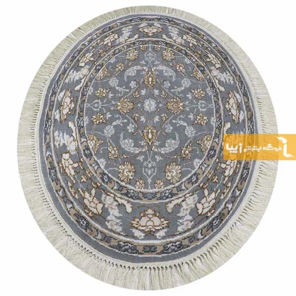 فرش بیضی طوسی طرح زنبق10