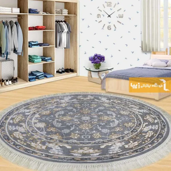 فرش بیضی طوسی طرح زنبق1