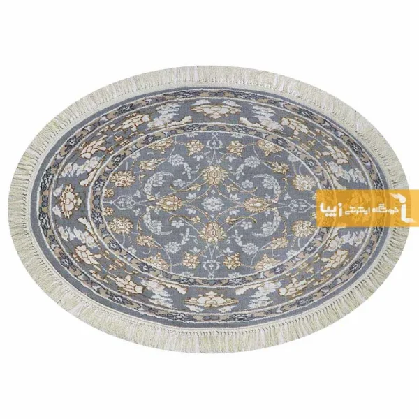 فرش بیضی طوسی طرح زنبق14