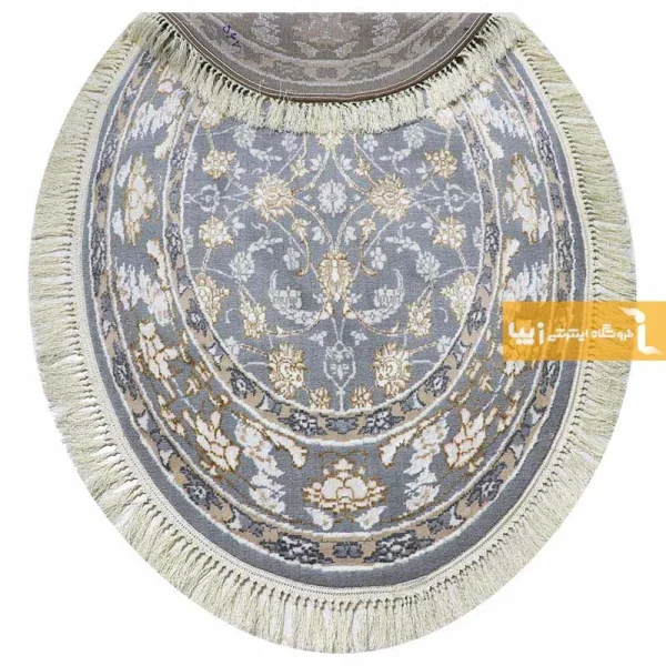 فرش بیضی طوسی طرح زنبق8
