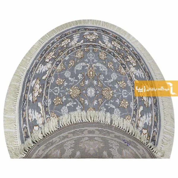 فرش بیضی طوسی طرح زنبق5