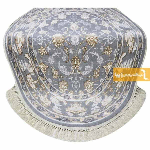 فرش بیضی طوسی طرح زنبق4