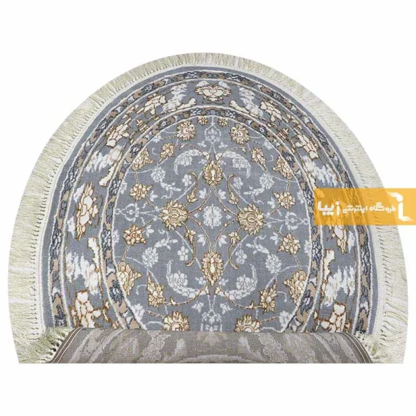 فرش بیضی طوسی طرح زنبق3